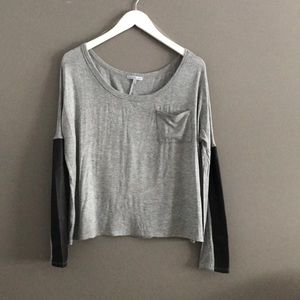 Long sleeve top with pleather sleeve